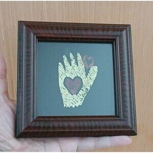 Art Print Hand with Hearts Mini Picture in Wood Frame